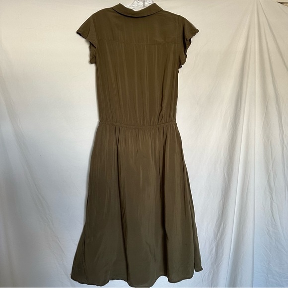 Cottagecore Green Short Sleeve Midi Dress with Pockets Small - Picture 3 of 7